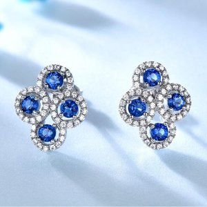 FOUR ROUND CIRCULAR BLUE CUBIC ZIRCONIA EARRINGS
